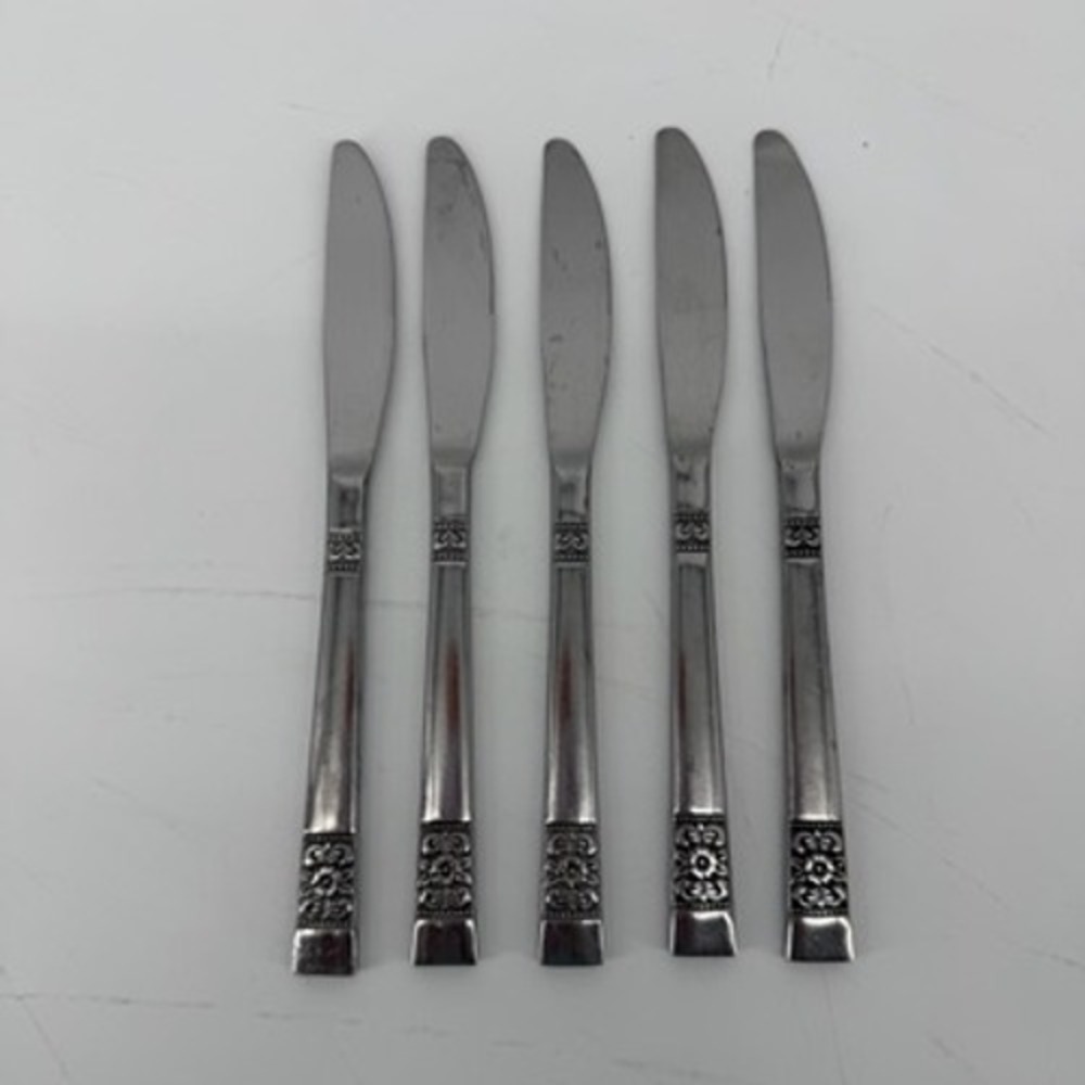 Rebacraft Medley Floral Stainless Japan Reed & Barton Dinner Knives Set of‎ 5